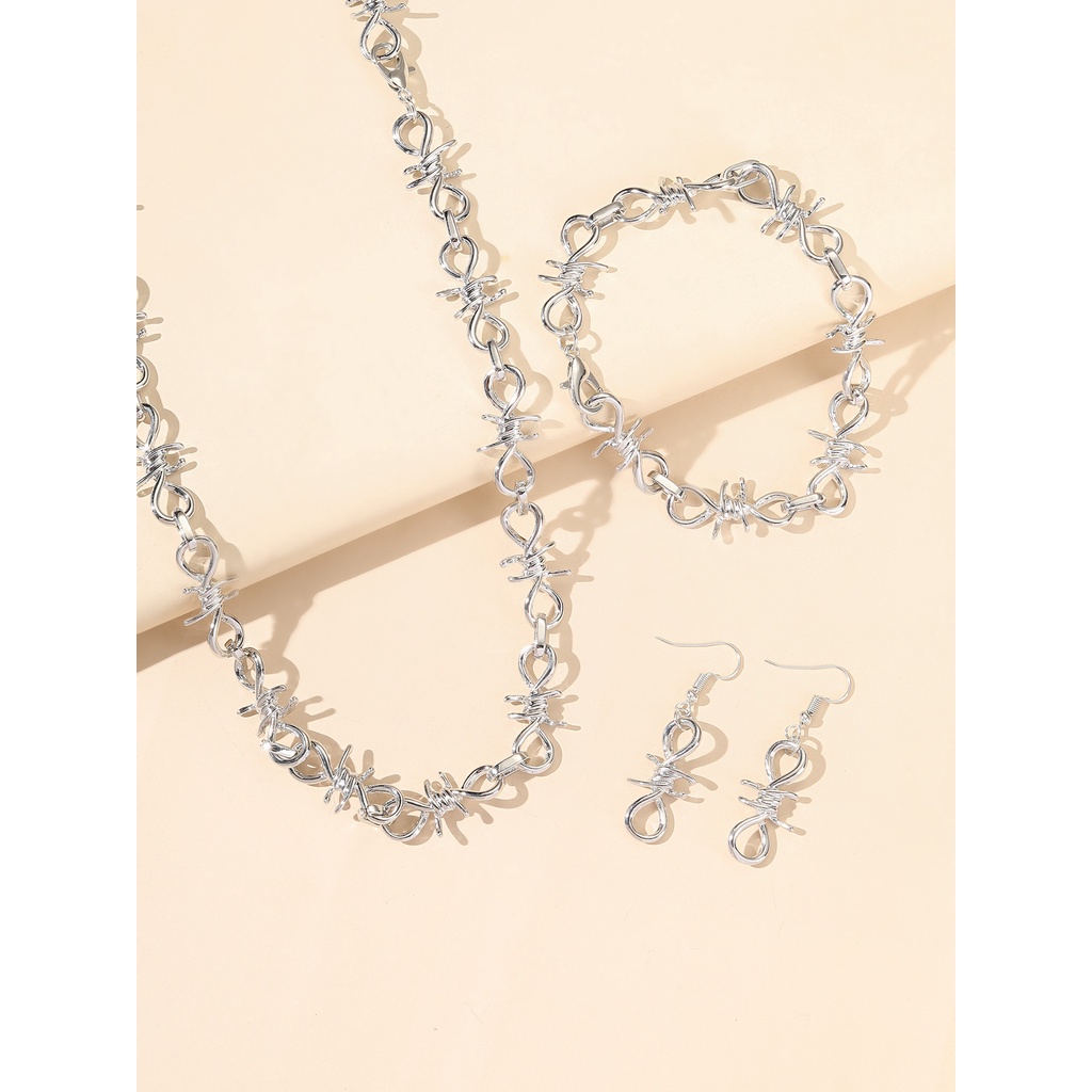 Set Kalung + Anting + Gelang Tangan Gaya hip hop Bahan Alloy Untuk Pasangan / Pria / Wanita