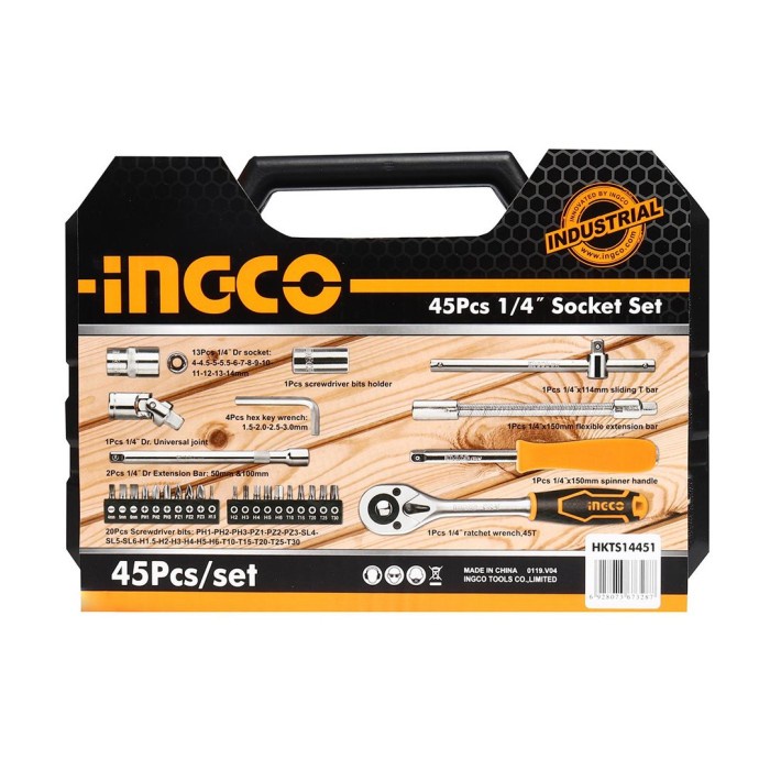 Kunci Shock Set 45Pcs 1/4&quot; Socket Set INGCO HKTS14451 Sok Sock Soket