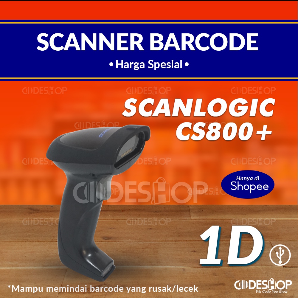 Scanner Barcode Scanlogic CS-800+ Scanner 1D Kuat Tahan Banting
