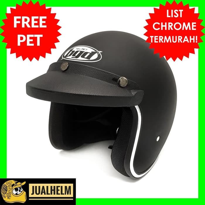 SALE Helm Bogo Retro BGD Hitam Doff List Chrome Vespa Klasik Classic