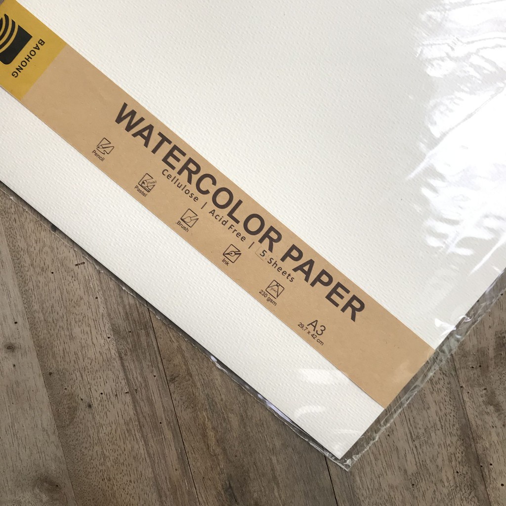 

Baohong watercolor paper A3 230gsm 5 sheet - kertas cat air 230gsm 5 lembar