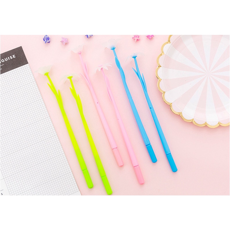 ( 12pcs ) Pulpen bunga / Pulpen gel / Pulpen Flower / Ballpoint Flower - pena gel motif bunga matahari