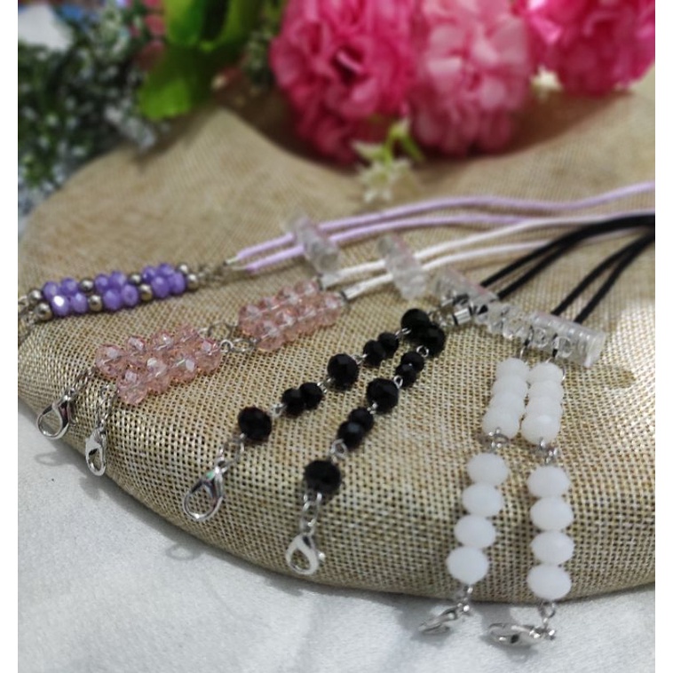 Strap 2in1 konektor/kalung dan cantelan masker kristal