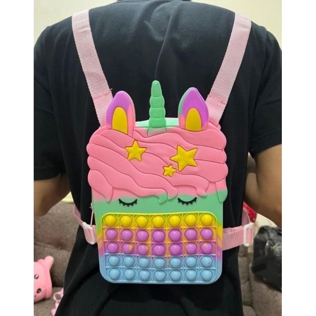 BLB Kids Tas Pop It Unicorn Kuda Poni Selempang Anak Rubber Gelembung Rainbow Pop It Unicorn Wallet Cross Bag Relieve Stress Children Fashion Bag