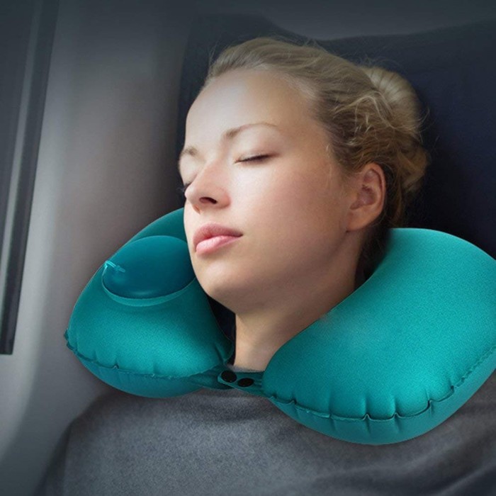 Bantal Leher Super Empuk Travel Inflatable Neck Pillow - RH34 - Blue