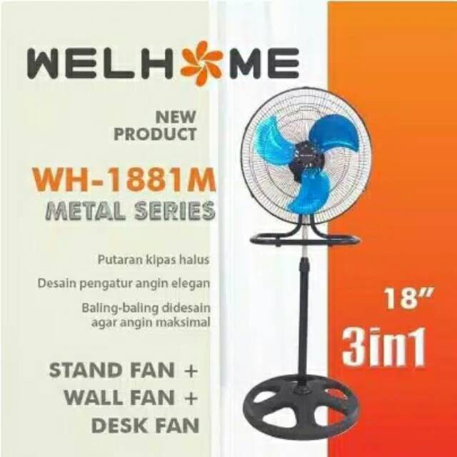 Kipas Angin Welhome 18 inch Metal Series WH1881 3in1 (KHUSUS JNT/DLL)