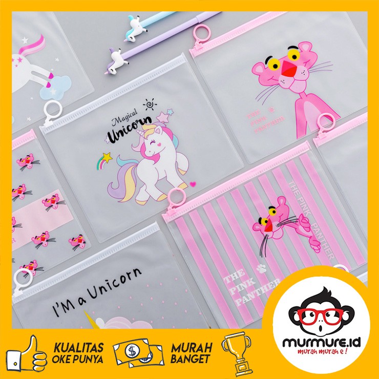 

MURMURE.ID | ZIPPER BAG TRANSPARAN UNICORN & PINK PANTHER / TEMPAT PENSIL UNICORN PC009 PC010
