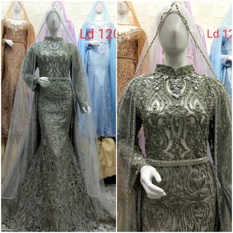 gaun pengantin dress duyung jumbo warna sage