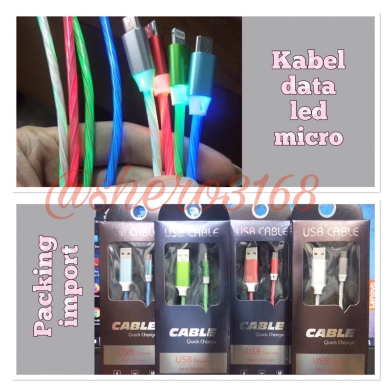 CABLE KABEL DATA CHARGER LED MICRO , TYPE C