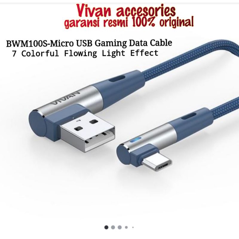 VIVAN Kabel Data BWM100S Cable Data Micro USB 2,4A 100cm For Android Garansi Original Resmi