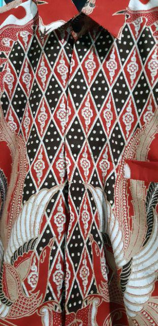 Batik Solo Sandiaga Red Kemeja Pria Katun Halus Sragenan Full Furing
