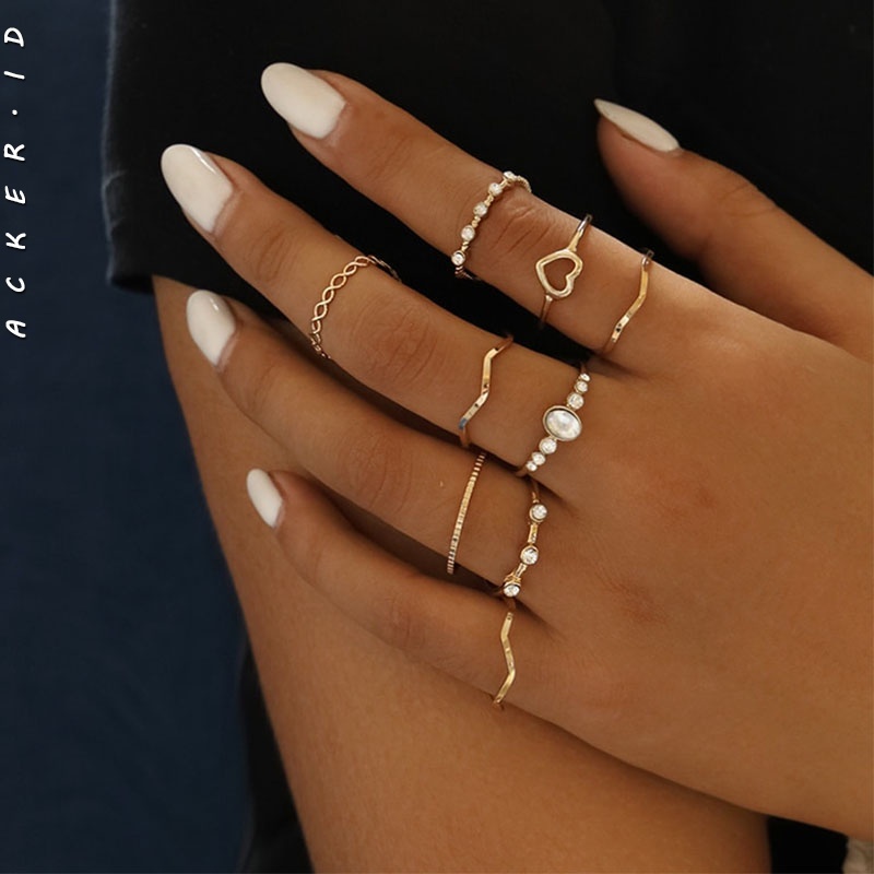 [ACKER] 9buah/set Cincin Wanita Pola Bulan Sabit Untuk Wanita