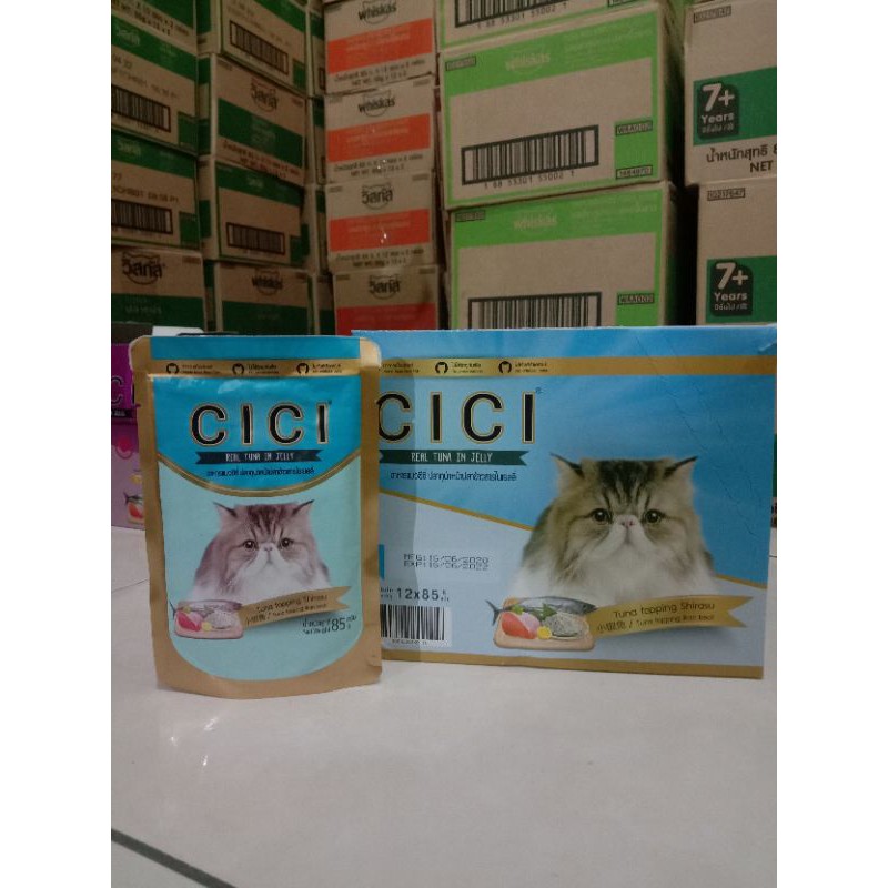 Makanan kucing Cici pouch 85g tuna topping shirasu