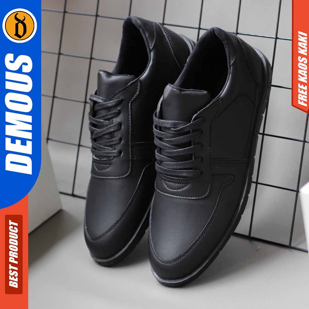 DEMOUS MUGEN Sepatu Kasual Formal Kerja Kulit Pu Hitam