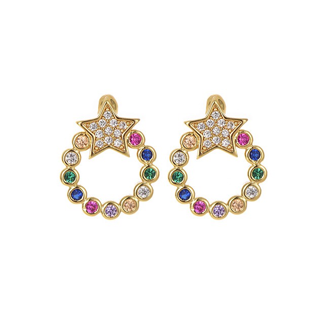 LRC Anting Tusuk Fashion Gold Color Star Shape Decorated Earrings F89511