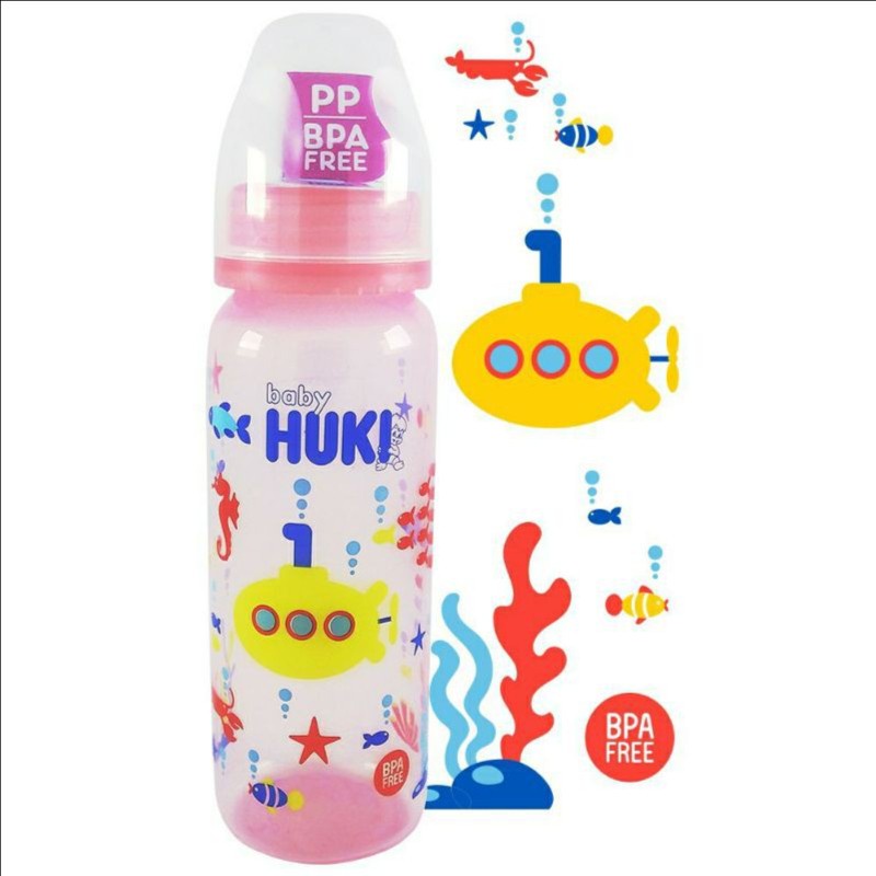 Botol Susu  Lucu Baby Huki Orthodontic Nipple PPSU Blue Pink Bottle 240ml