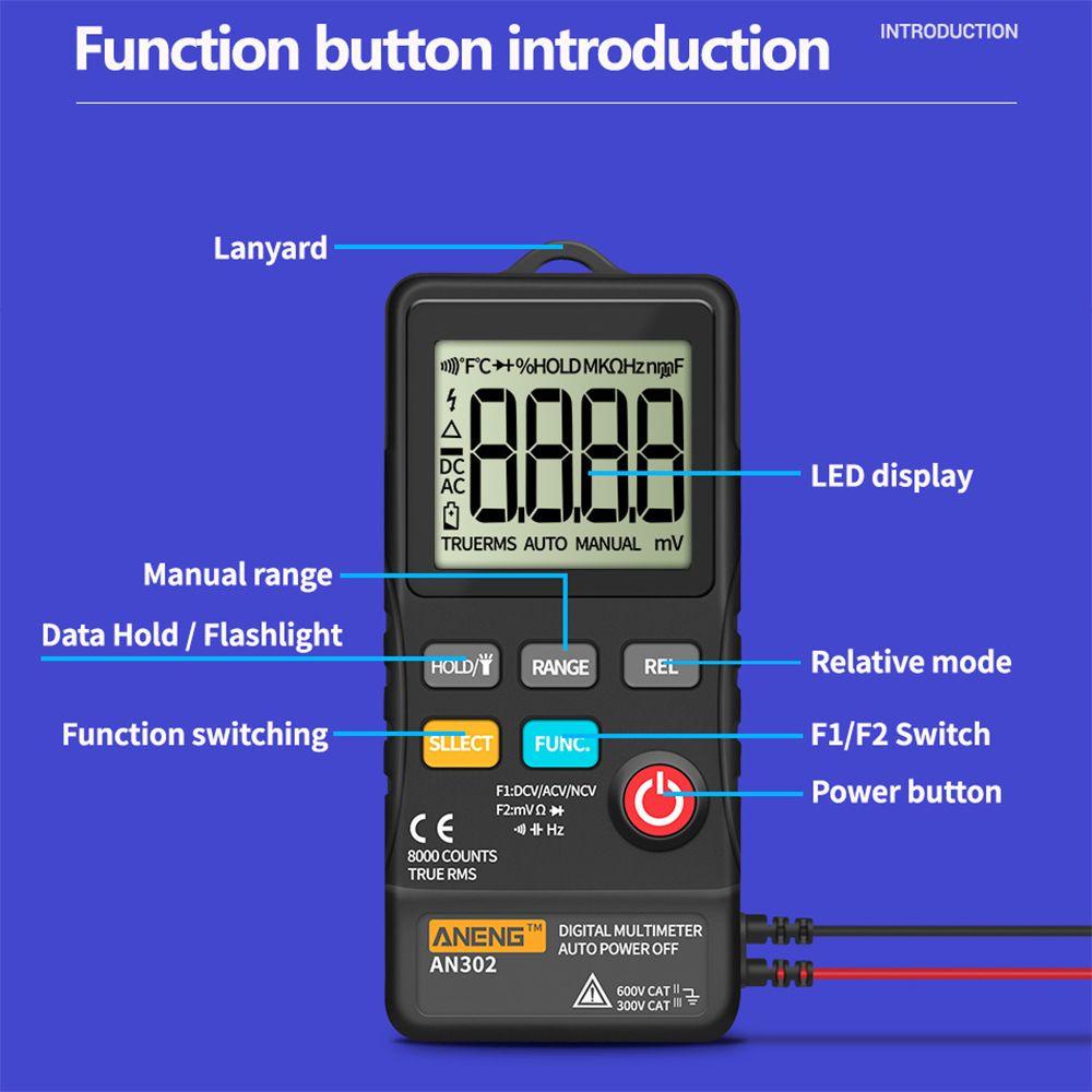 Top Digital Multimeter ANENG AN302 Auto-Ranging Transistor Tester DC/AC Voltmeter