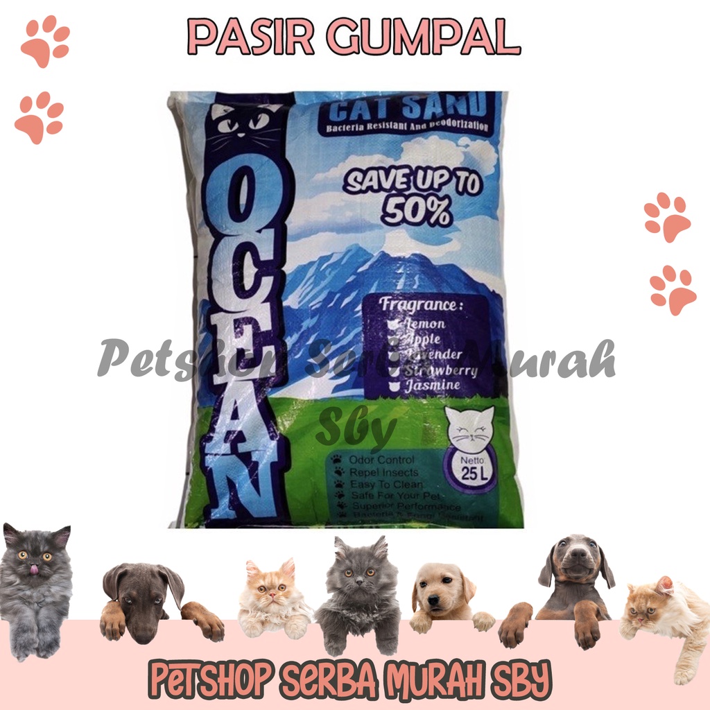 GRABSEND &amp; GOSEND ONLY - Pasir Kucing Gumpal Wangi 25 Liter Merk Ocean