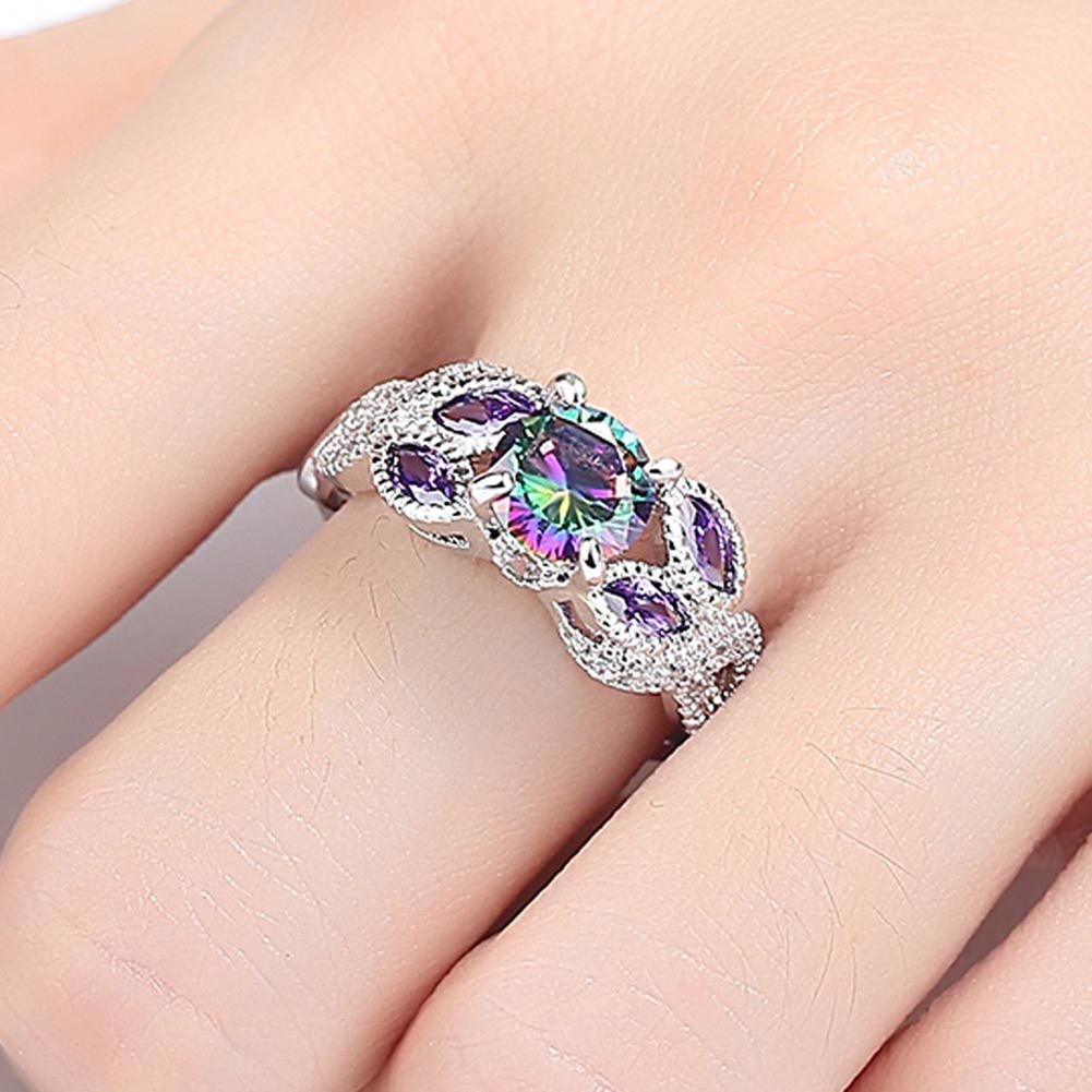 Hu Hu Hu Hu Hu Alat Bantu Pasang Kacamata♡ Cincin Lapis Silver Dengan Berlian Imitasi Warna-Warni Gaya Eropa Untuk Wanita