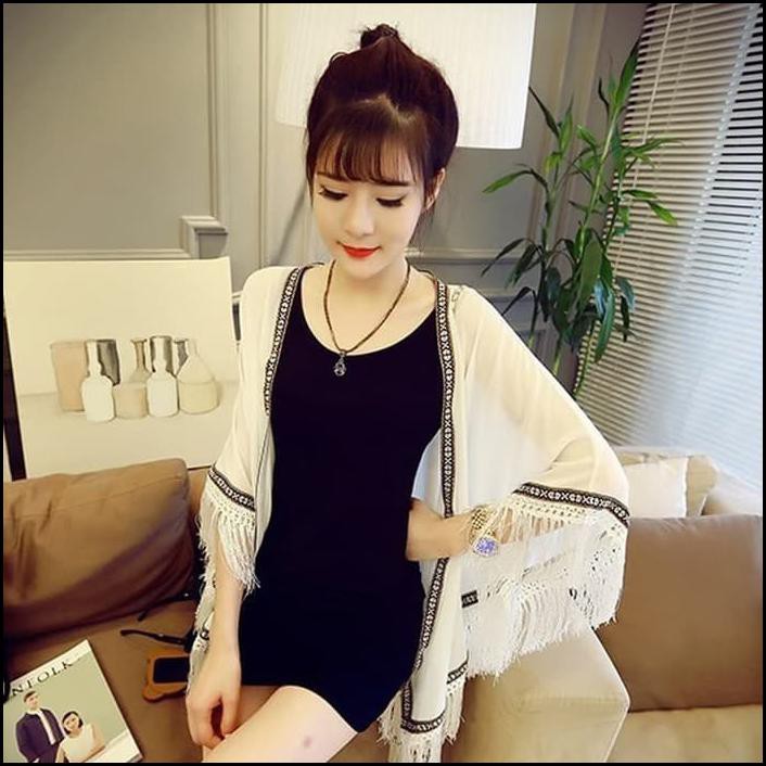 Bikini Outer Dress Pantai Bra Luaran Cover Bikini Wanita Baju Cardigan - Hitam