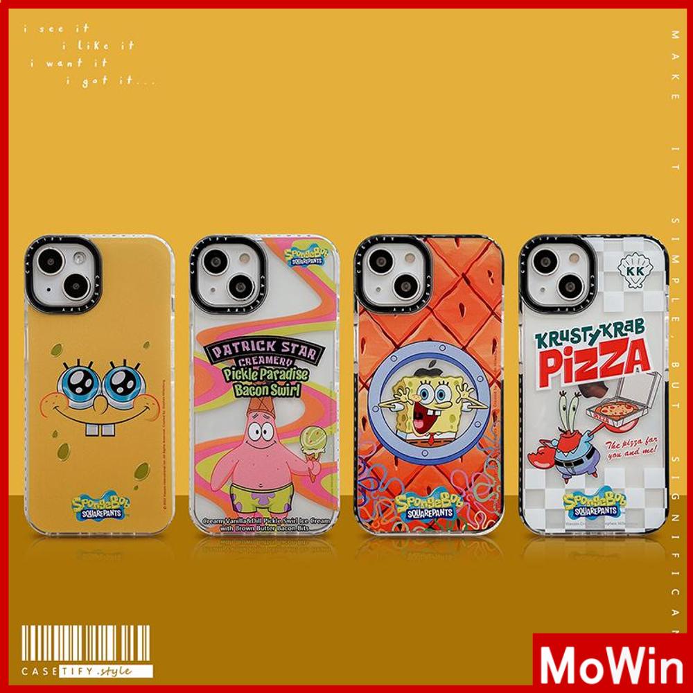 Soft Case Silikon Tebal Transparan Shockproof Motif SpongeBob SquarePants Untuk iPhone 13 Pro Max 12 Pro Max 11 7 Plus