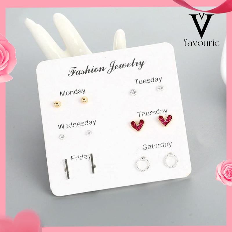 [COD]1 Set Satu minggu anting-anting set 925 anting mutiara fashion sederhana anting perhiasan kecil-FA