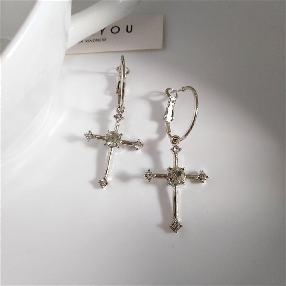 R-flower Diamante Cross Earrings Hadiah Perjamuan Gothic Aksesoris Pesta