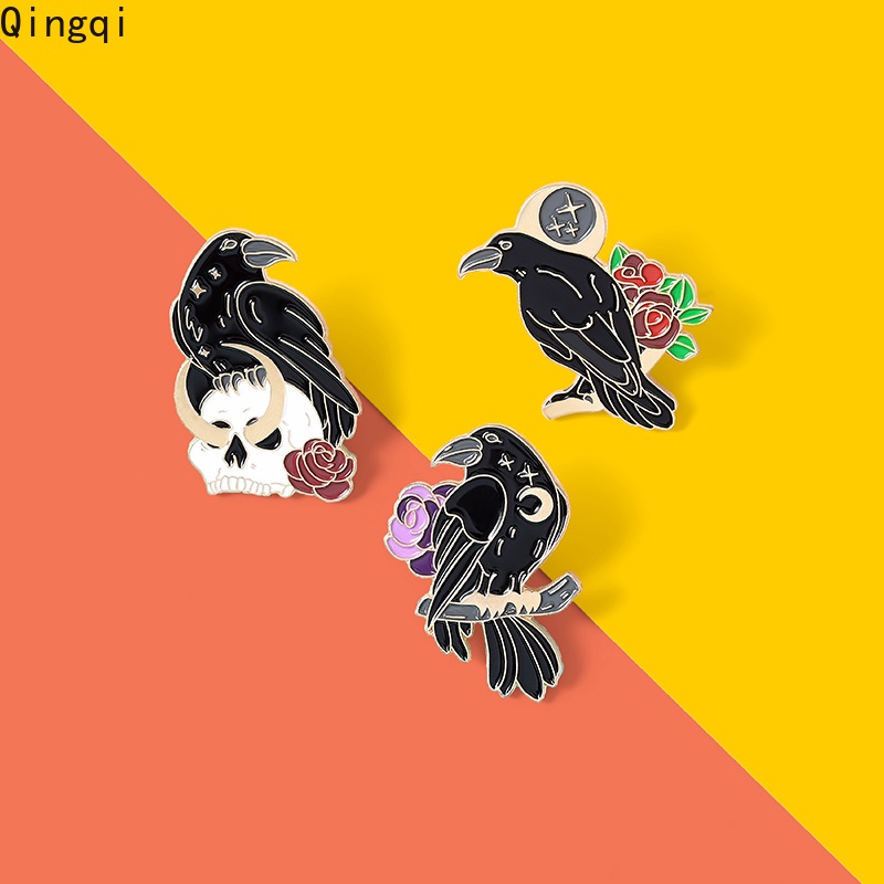 Bros Pin Enamel Desain Gagak Tengkorak Gaya Gothic Punk Untuk Hadiah