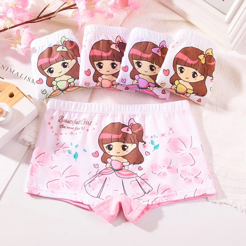 Celana Dalam Boxer Anak Perempuan Bahan Katun Import Isi 5 in 1 Free Ziplock Pouch Boxer Anak Cewe Bahan Katun Celana Dalam Segiempat Anak Perempuan Lucu dan Murah