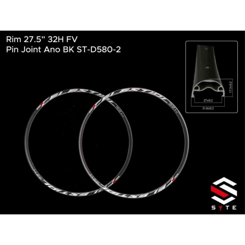 SATU BIJI RIMS SYTE CALESTIAL ST-D580-2 27.5 FV 32H HITAM