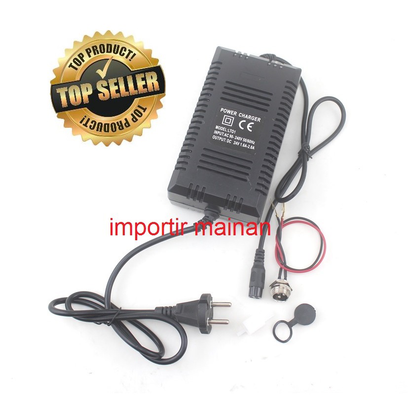 charger aki kering 24V LT01 dan kabel konektor untuk sepeda listrik