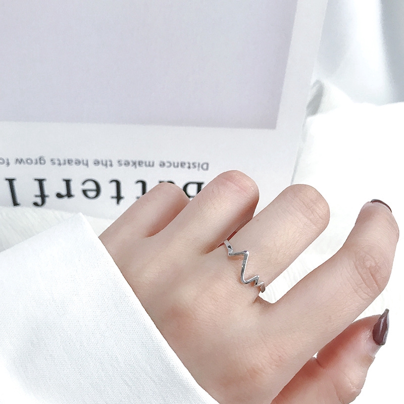 Cincin Jari Perak Detak Jantung Charm Wave Heartbeat Finger Ring Korea Adjustable Silver Rings Women Jewelry Accessories Gifts