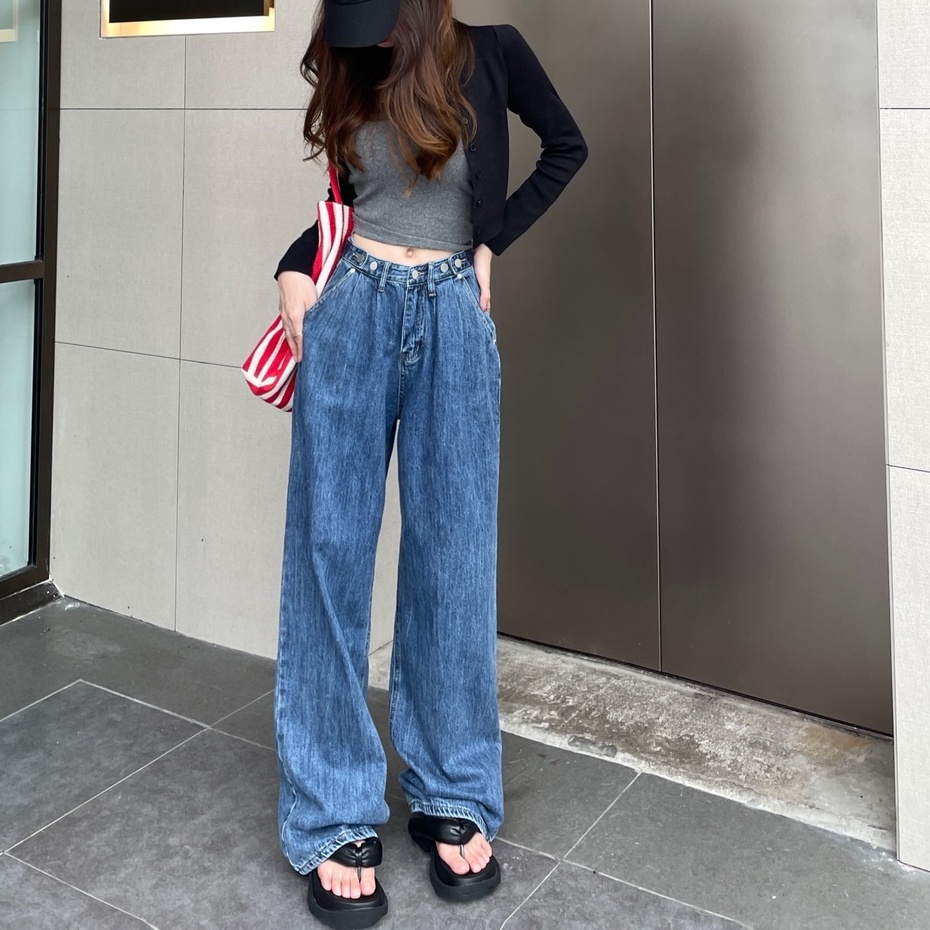 Celana Jeans Wanita Loose Korean Style Boyfriend Celana Panjang Jeans Kulot High Waist