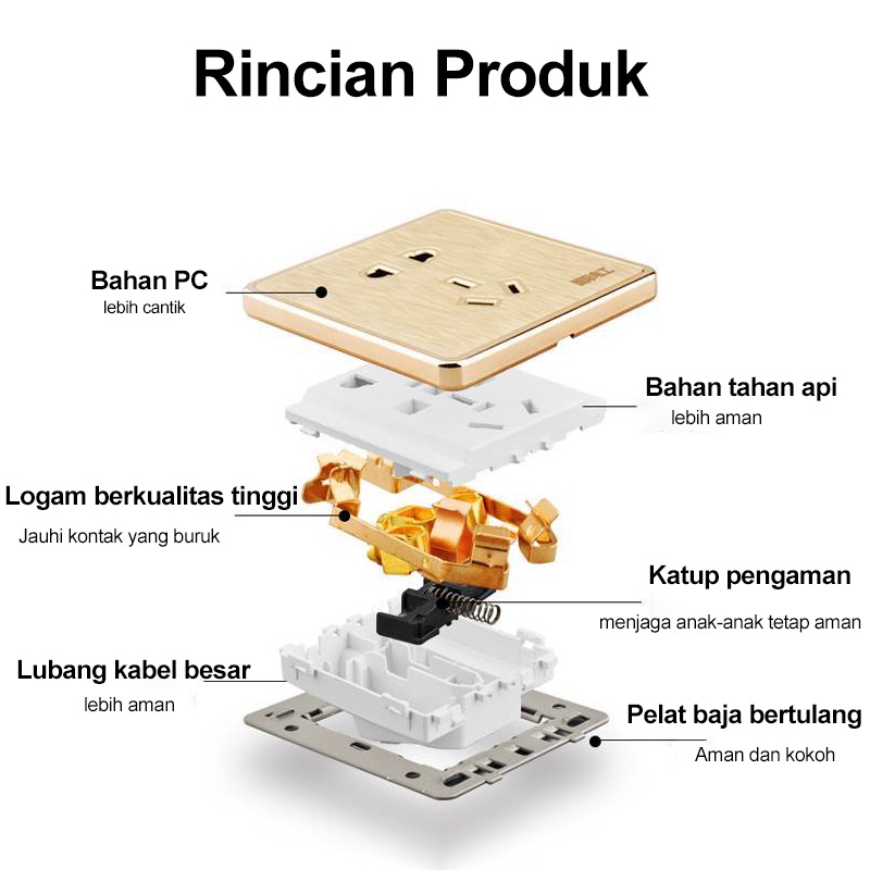 Golden LED Saklar 1/2/3 Gang Child Lock Elegan