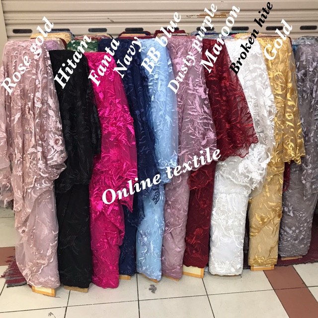 MURAH!!! Kain bahan Tulle 3D mutiara / brokat 3d mutiara.