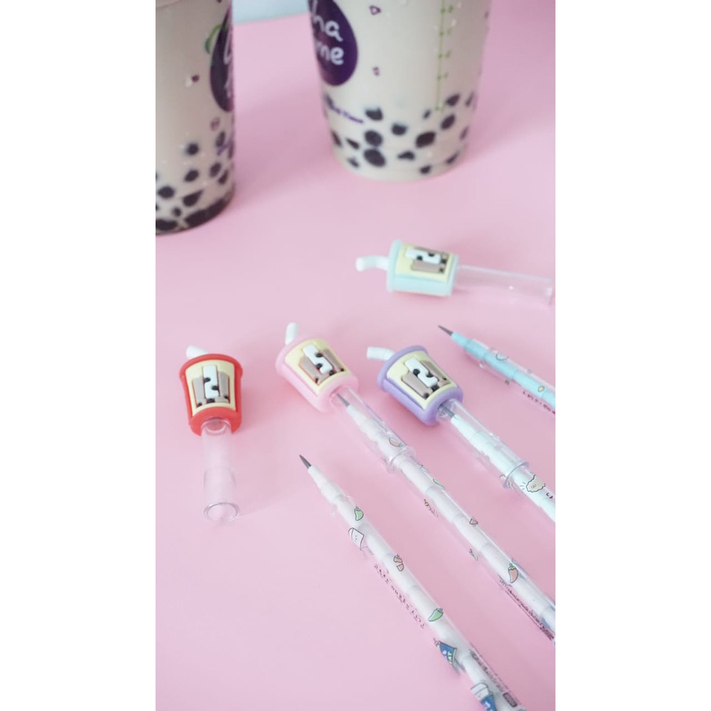 PENSIL BUBBLE TEA PENSIL BOBA BENSIA PENSIL SUSUN MILK TEA PEARLS BISA DIISI ULANG