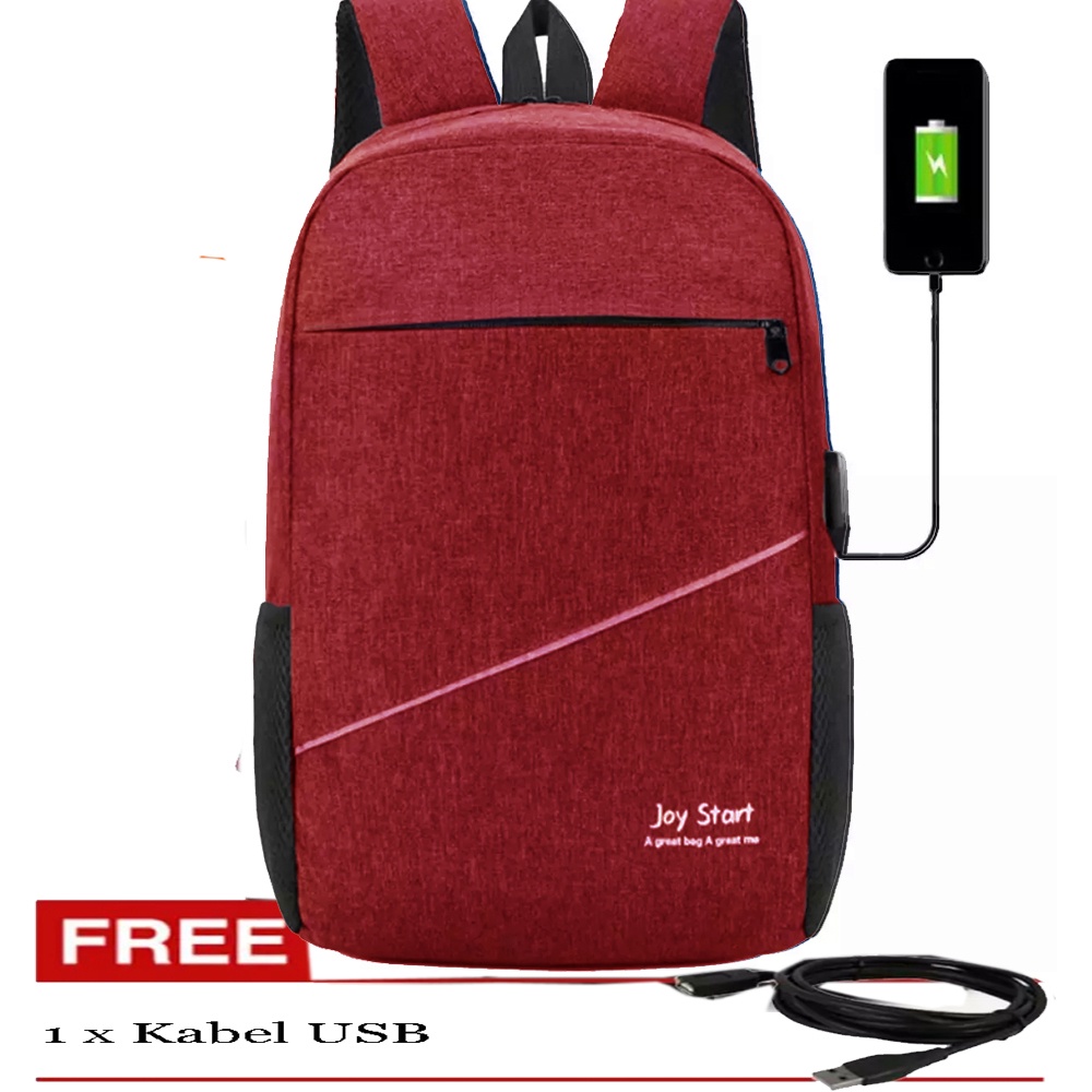 11.11 Shopee Super BIG SALE!! Backpack Ransel Fashion JoyStar JS55 Ransel USB Tas Pria Wanita Tas Laptop Free Kabel USB