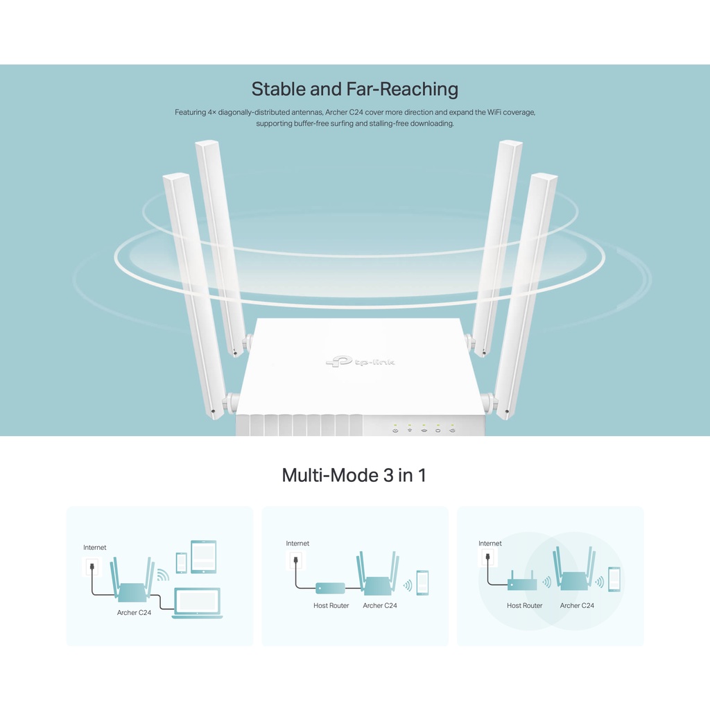TP Link Archer C24 AC750 Dual Band WiFi Router Wireless TP-Link