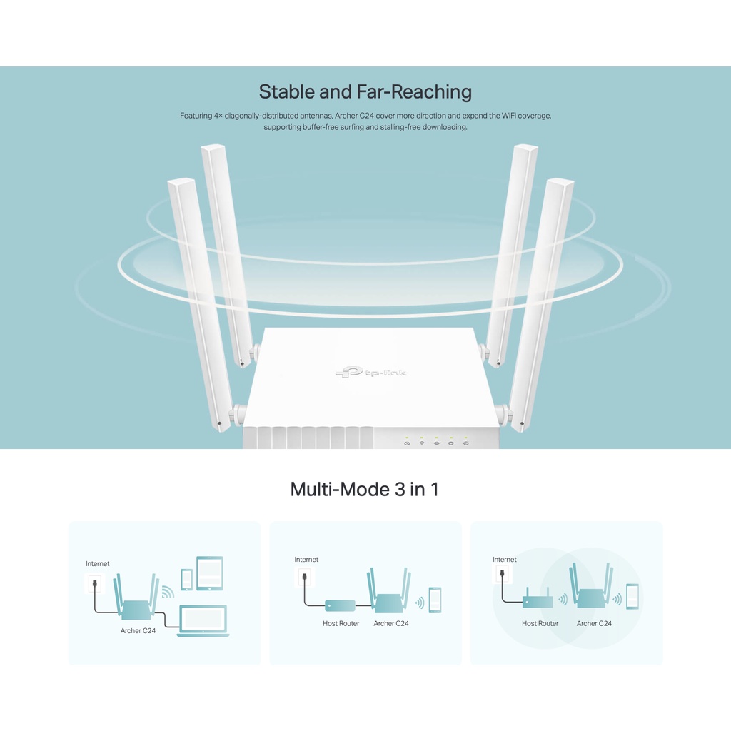 TP Link Archer C24 AC750 Dual Band WiFi Router Wireless TP-Link