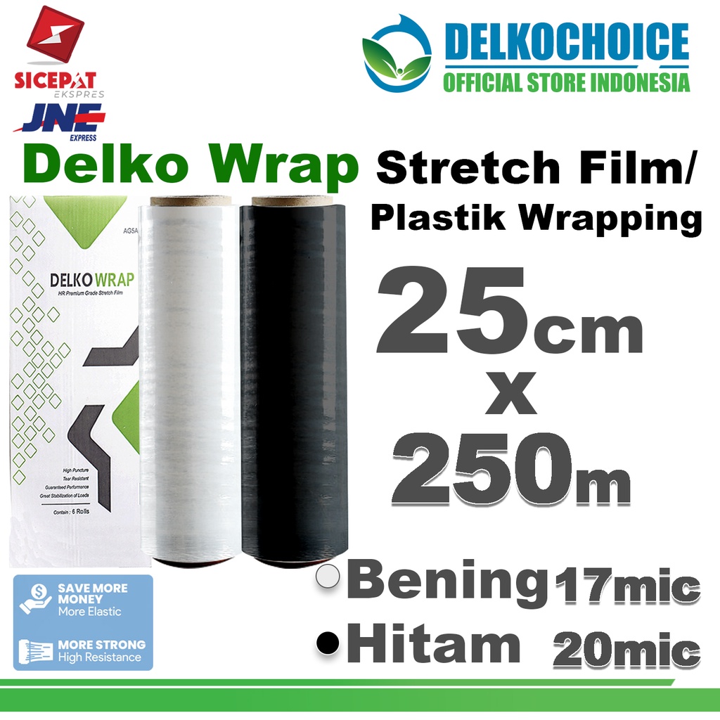 

Plastik Wraping Stretch Film 25cm x 250meter WRAPPING Pembungkus DELKOWRAP / DUS KARGO