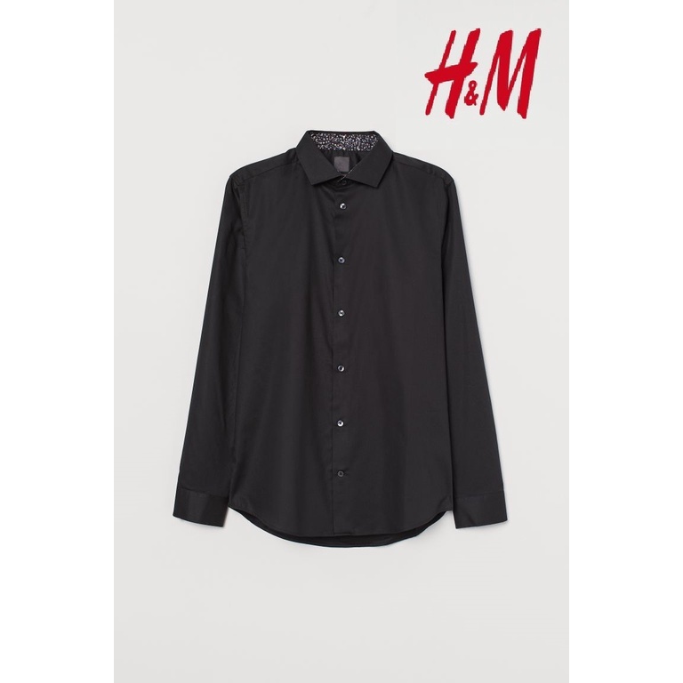 H&amp;M Kemeja Pria Premium Cotton Hitam Lengan Panjang Original 100%