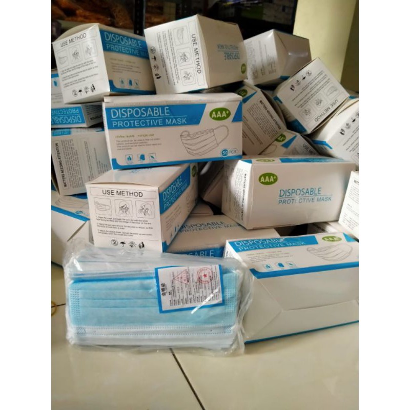 Masker 3 ply disposable (50pcs) MASKER 3 PLAY EARLOP DISPOSABLE berizin resmi RANDOM