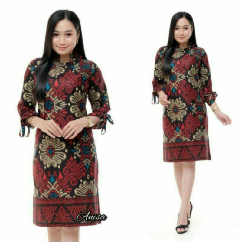 Batik Couple keluarga sania ruffle ori ndoro jowi dnt motif KECUBUNG MERAH TERMURAH SHOPEE-TUNIK