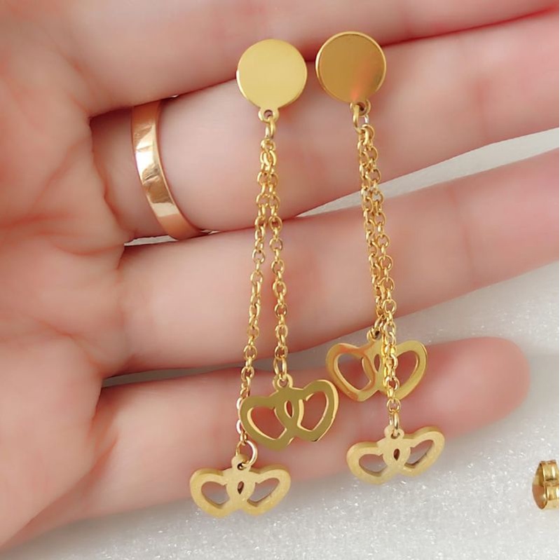 Anting Jurai Titanium Motif Double Love Wanita