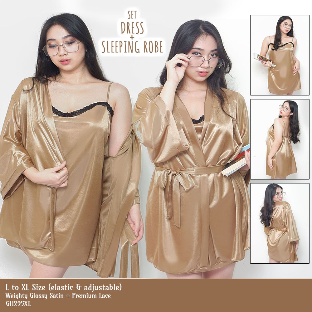 Lingerie satin kimono set gold big size jumbo xxl wik wik premium baju tidur wanita_stylishunderwear