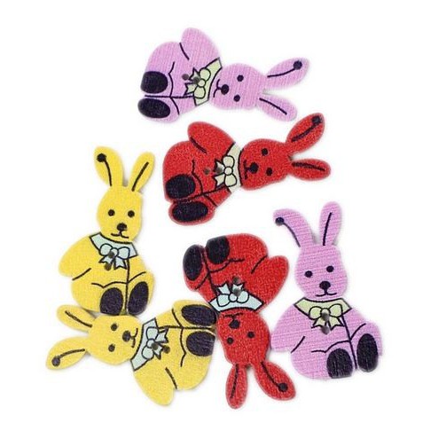 Kancing Kayu Dua Lubang - Sitting Rabbit With a Bow Style ( 10pcs)