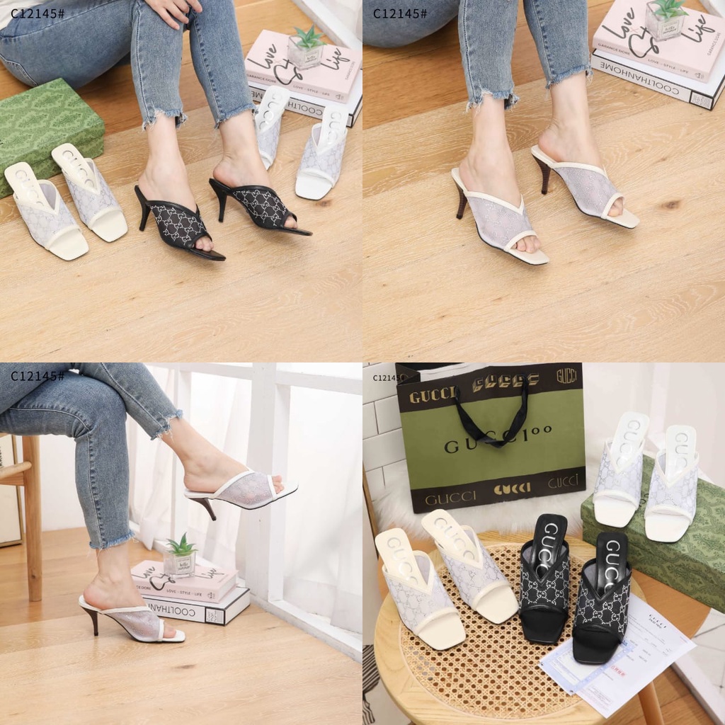 GC GG Mid-Heel Open-toe Diamond Pump Heels Sendal C12145