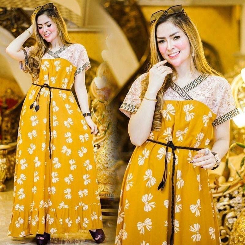 Baju Daster Renda Kupu Pita  Daster Kekinian Rayon Premium Dress Imlek Wanita Lengan Pendek Baju Wanita Kekinian