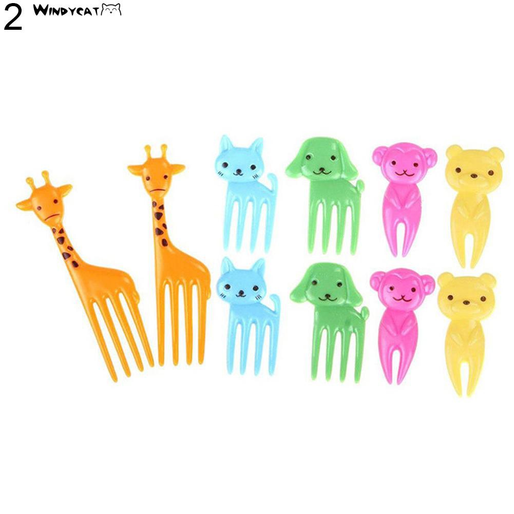 Kn 10 Pcs Anak Kartun Hewan Makanan Buah Pick Garpu Bento Kotak