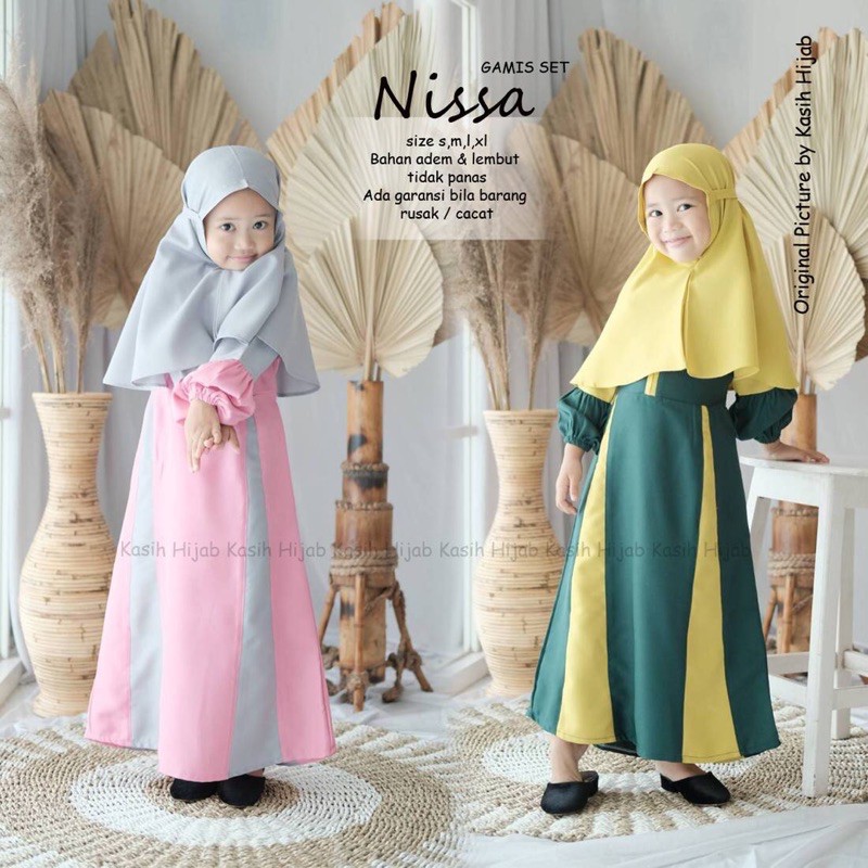 gamis anak perempuan “nissa”/gamis anak + kerudung anak 2-11tahun by kasihhijab